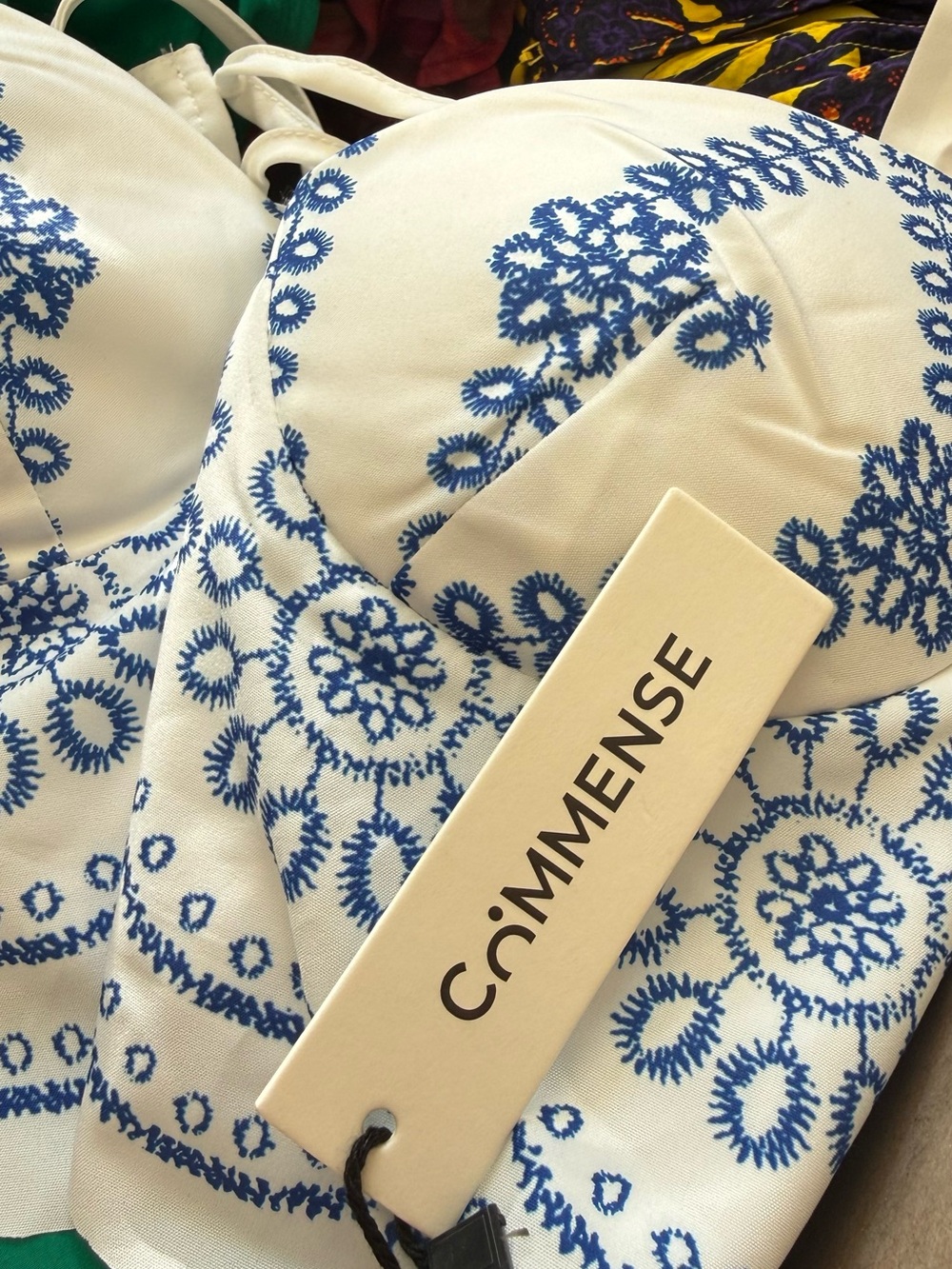 NWT COMMENSE Embroidered Lace-Up Crop Top Maxi Skirt Set Blue White S - Picture 7 of 11